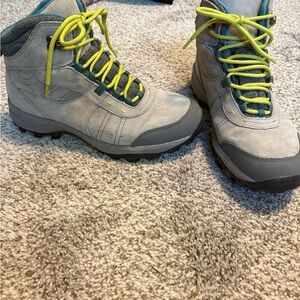 Duluth Trading Co Gray Lace Up Boots with Yellow Laces
